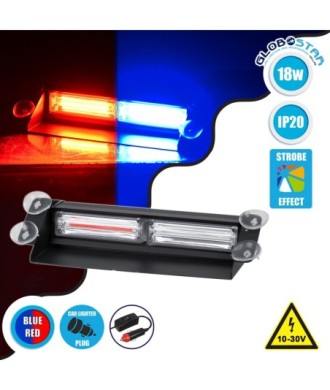 GloboStar® 85117 PRO Series Μπάρα Σήμανσης με Βεντούζες για Παρμπρίζ Οχήματος Αστυνομίας για Αυτοκίνητα & Φορτηγά 13 Προγραμμάτων Φωτισμού LED CREE CXB COB 18W DC 10-30V IP20 Κόκκινο & Μπλε